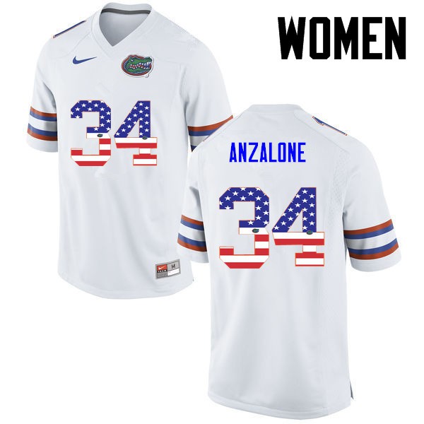 Florida Gators Women #34 Alex Anzalone College Football USA Flag Fashion White